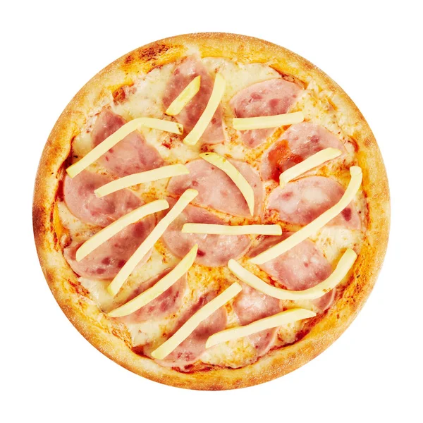 Pizza Jambon Frites Isoler Sur Fond Blanc — Photo