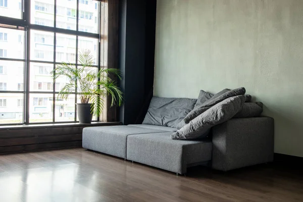 Sofá Leve Estofado Macio Com Módulos Interior Com Uma Janela — Fotografia de Stock