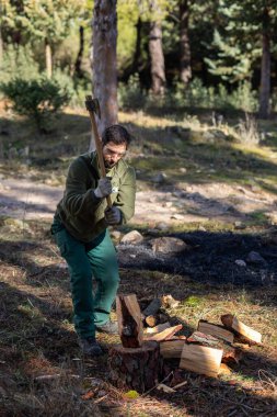 İspanya, Madrid yakınlarındaki orman yangını önleme operasyonları sırasında odunları taşıma ve istifleme