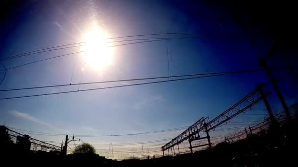 Silhouette of Railway Electric Cables and Wires in Motion — Stock Video