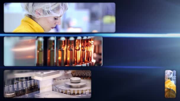 Konceptualny Mur Wideo Szczepionki Automatyczna Maszyna Kontroli Optycznej Produkcji Leków — Wideo stockowe
