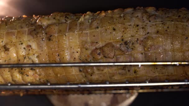 Meat Roll Roasting Oven Fat Dripping Meat Baked Oven Melt — Stock Video