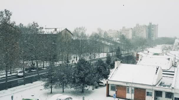 Winter City Time Lapse Tempête Neige Hivernale Avec Des Gens — Video