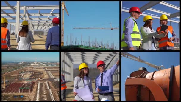 Építőipar Conceptual Multi Screen Video Collage Video Clips Építőiparban Dolgozó — Stock videók