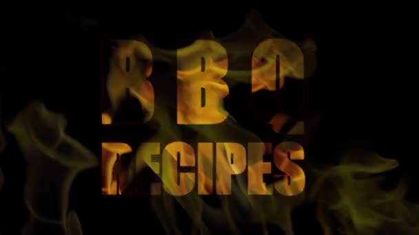 Palenie Bbq Recepies Tekst Płomieniach Tekst Animacja Płonie Ogniu Tekst — Wideo stockowe