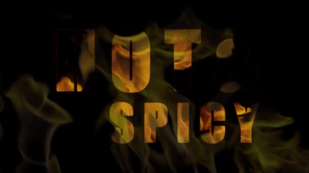 Tekst Animacja Słów Hot Spicy Palenie Ogniu Tekst Ognia Czarnym — Wideo stockowe