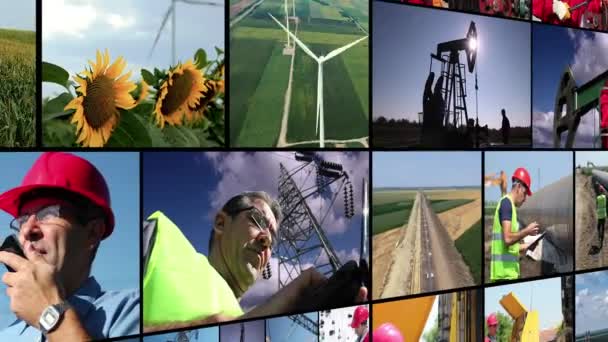 Elproduktion Konceptuell Videovägg Eldistribution Videomontage Som Presenterar Energikällor Eldistributionsutrustning Och — Stockvideo