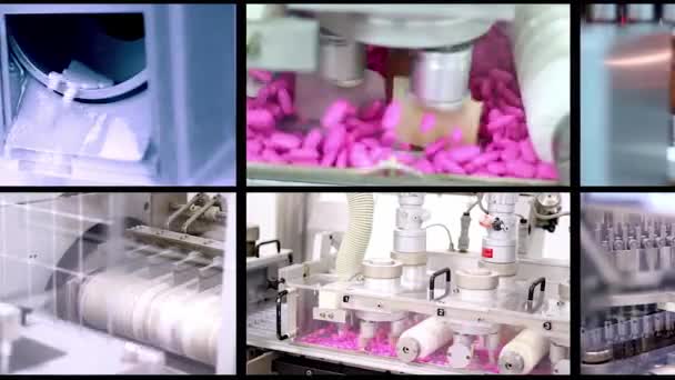 Farmaceutický Medicínský Průmysl Video Wall Farmaceutické Tobolky Tablety Farmaceutická Technologie — Stock video