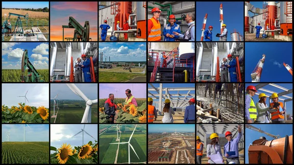 Industrielle Produktion Entwicklung Und Wachstum Konzeptfotocollage Menschen Verschiedener Berufe Bei — Stockfoto