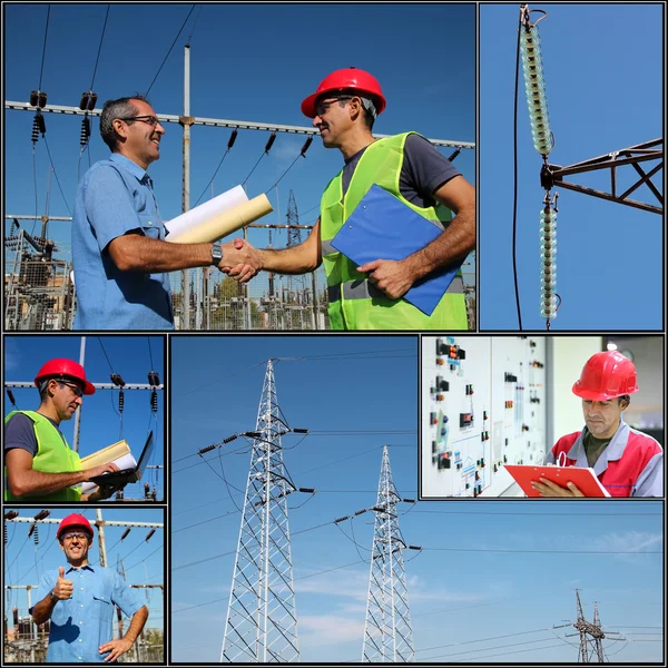 Engenheiros elétricos da companhia de energia - Colagem — Fotografia de Stock