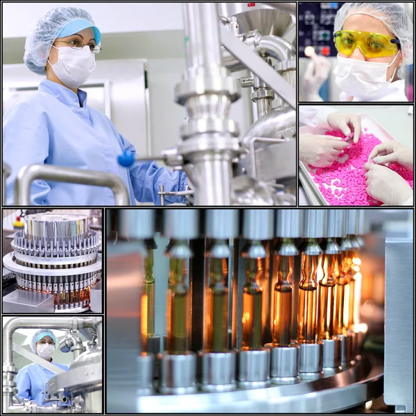 Farmaceutische productie-technologie - Collage — Stockfoto