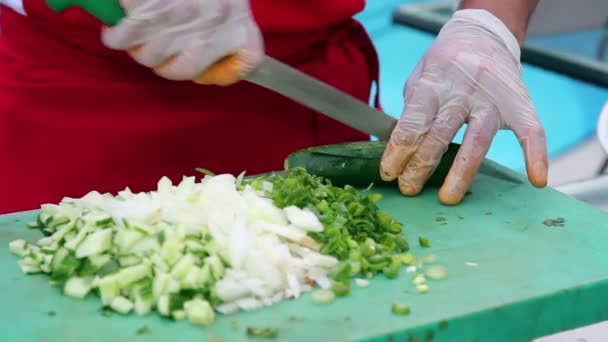 Інгредієнти салату для рубанок шеф-кухаря — стокове відео