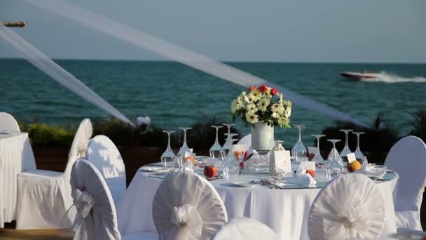 Ajuste de mesa en recepción de boda — Vídeos de Stock