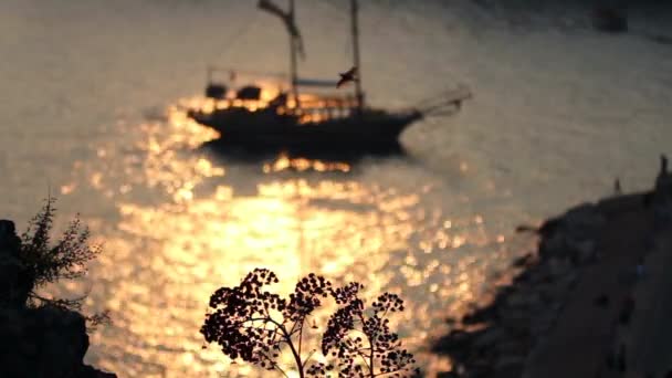 Bootsilhouette mit Spiegelung im Wasser — Stockvideo