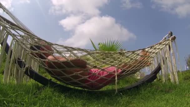 Man Relaxing In Hammock — Stock Video