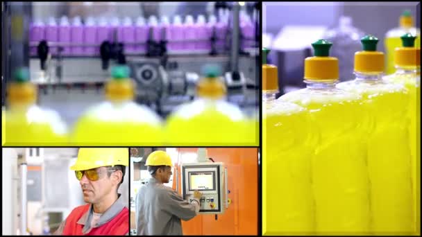 Produtos de limpeza líquida na fábrica — Vídeo de Stock
