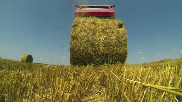 Фермер делает тюки сена — стоковое видео