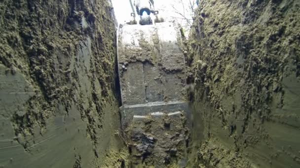 Excavator Digging Deep Trench — Stock Video