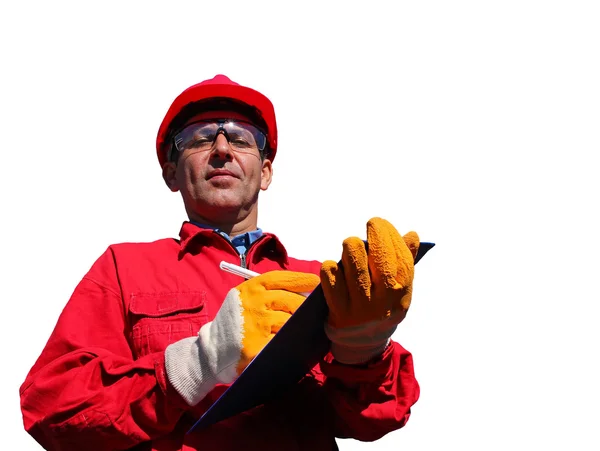 Worker writing on clipboard — Stock Photo, Image