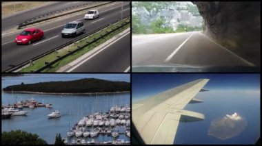 Seyahat ve ulaşım konsepti ile video kolaj
