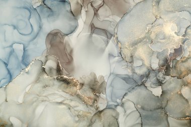 Alkol mürekkebi tekniğinde doğal lüks, soyut, akışkan sanat resimleri. Şefkatli ve rüya gibi duvar kağıtları. Renklerin karışımı şeffaf dalgalar ve altın girdaplar yaratır. Posterler ve diğer basılı materyaller için