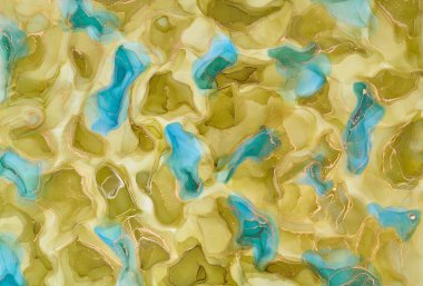 Alkol mürekkebi tekniğinde doğal lüks, soyut, akışkan sanat resimleri. Şefkatli ve rüya gibi duvar kağıtları. Renklerin karışımı şeffaf dalgalar ve altın girdaplar yaratır. Posterler ve diğer basılı materyaller için.