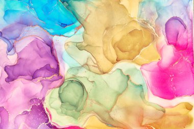 Alkol mürekkebi tekniğinde doğal lüks, soyut, akışkan sanat resimleri. Şefkatli ve rüya gibi duvar kağıtları. Renklerin karışımı şeffaf dalgalar ve altın girdaplar yaratır. Posterler ve diğer basılı materyaller için.