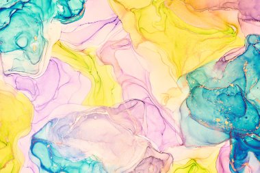 Alkol mürekkebi tekniğinde doğal lüks, soyut, akışkan sanat resimleri. Şefkatli ve rüya gibi duvar kağıtları. Renklerin karışımı şeffaf dalgalar ve altın girdaplar yaratır. Posterler ve diğer basılı materyaller için.