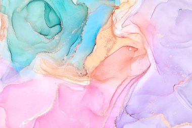 Alkol mürekkebi tekniğinde doğal lüks, soyut, akışkan sanat resimleri. Şefkatli ve rüya gibi duvar kağıtları. Renklerin karışımı şeffaf dalgalar ve altın girdaplar yaratır. Posterler ve diğer basılı materyaller için.