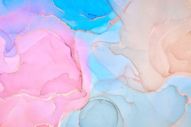 Alkol mürekkebi tekniğinde doğal lüks, soyut, akışkan sanat resimleri. Şefkatli ve rüya gibi duvar kağıtları. Renklerin karışımı şeffaf dalgalar ve altın girdaplar yaratır. Posterler ve diğer basılı materyaller için.