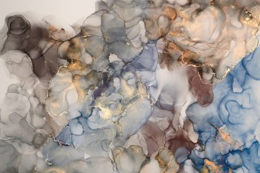 Alkol mürekkebi tekniğinde doğal lüks, soyut, akışkan sanat resimleri. Şefkatli ve rüya gibi duvar kağıtları. Renklerin karışımı şeffaf dalgalar ve altın girdaplar yaratır. Posterler ve diğer basılı materyaller için.