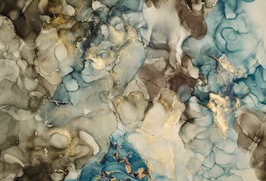 Alkol mürekkebi tekniğinde doğal lüks, soyut, akışkan sanat resimleri. Şefkatli ve rüya gibi duvar kağıtları. Renklerin karışımı şeffaf dalgalar ve altın girdaplar yaratır. Posterler ve diğer basılı materyaller için