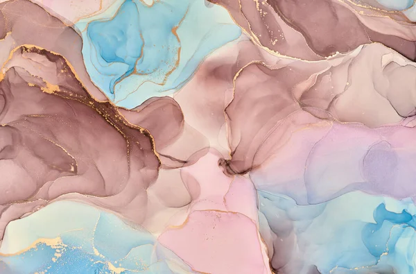 Natural  luxury abstract fluid art painting in alcohol ink technique. Tender and dreamy  wallpaper. Mixture of colors creating transparent waves and golden swirls. For posters, other printed material