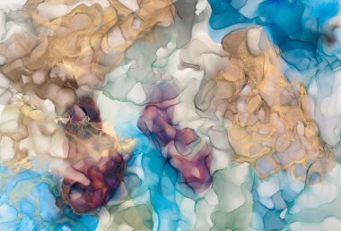 Alkol mürekkebi tekniğinde doğal lüks, soyut, akışkan sanat resimleri. Şefkatli ve rüya gibi duvar kağıtları. Renklerin karışımı şeffaf dalgalar ve altın girdaplar yaratır. Posterler ve diğer basılı materyaller için