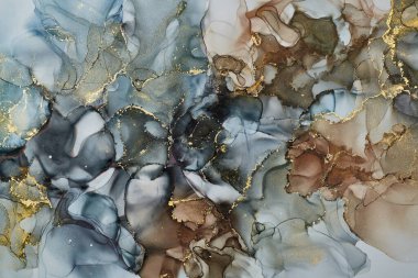 Alkol mürekkebi tekniğinde doğal lüks, soyut, akışkan sanat resimleri. Şefkatli ve rüya gibi duvar kağıtları. Renklerin karışımı şeffaf dalgalar ve altın girdaplar yaratır. Posterler ve diğer basılı materyaller için