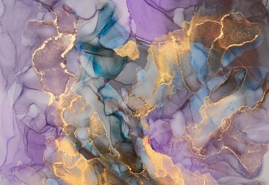 Alkol mürekkebi tekniğinde doğal lüks, soyut, akışkan sanat resimleri. Şefkatli ve rüya gibi duvar kağıtları. Renklerin karışımı şeffaf dalgalar ve altın girdaplar yaratır. Posterler ve diğer basılı materyaller için