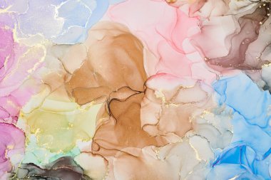 Alkol mürekkebi tekniğinde doğal lüks, soyut, akışkan sanat resimleri. Şefkatli ve rüya gibi duvar kağıtları. Renklerin karışımı şeffaf dalgalar ve altın girdaplar yaratır. Posterler ve diğer basılı materyaller için