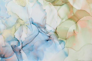 Alkol mürekkebi tekniğinde doğal lüks, soyut, akışkan sanat resimleri. Şefkatli ve rüya gibi duvar kağıtları. Renklerin karışımı şeffaf dalgalar ve altın girdaplar yaratır. Posterler ve diğer basılı materyaller için