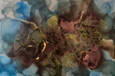 Alkol mürekkebi tekniğinde doğal lüks, soyut, akışkan sanat resimleri. Şefkatli ve rüya gibi duvar kağıtları. Renklerin karışımı şeffaf dalgalar ve altın girdaplar yaratır. Posterler ve diğer basılı materyaller için