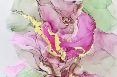 Alkol mürekkebi tekniğinde doğal lüks, soyut, akışkan sanat resimleri. Şefkatli ve rüya gibi duvar kağıtları. Renklerin karışımı şeffaf dalgalar ve altın girdaplar yaratır. Posterler ve diğer basılı materyaller için