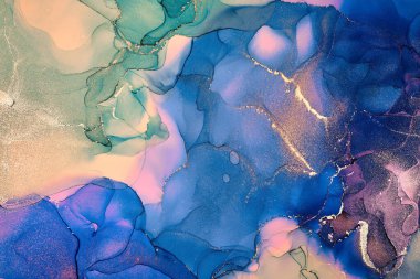 Alkol mürekkebi tekniğinde doğal lüks, soyut, akışkan sanat resimleri. Şefkatli ve rüya gibi duvar kağıtları. Renklerin karışımı şeffaf dalgalar ve altın girdaplar yaratır. Posterler ve diğer basılı materyaller için