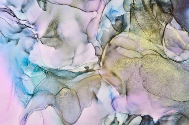 Alkol mürekkebi tekniğinde doğal lüks, soyut, akışkan sanat resimleri. Şefkatli ve rüya gibi duvar kağıtları. Renklerin karışımı şeffaf dalgalar ve altın girdaplar yaratır. Posterler ve diğer basılı materyaller için