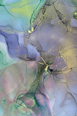 Alkol mürekkebi tekniğinde doğal lüks, soyut, akışkan sanat resimleri. Şefkatli ve rüya gibi duvar kağıtları. Renklerin karışımı şeffaf dalgalar ve altın girdaplar yaratır. Posterler ve diğer basılı materyaller için