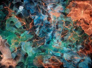 Alkol mürekkebi tekniğinde doğal lüks, soyut, akışkan sanat resimleri. Şefkatli ve rüya gibi duvar kağıtları. Renklerin karışımı şeffaf dalgalar ve altın girdaplar yaratır. Posterler ve diğer basılı materyaller için