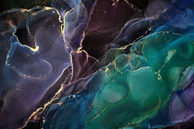 Alkol mürekkebi tekniğinde doğal lüks, soyut, akışkan sanat resimleri. Şefkatli ve rüya gibi duvar kağıtları. Renklerin karışımı şeffaf dalgalar ve altın girdaplar yaratır. Posterler ve diğer basılı materyaller için