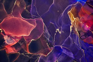 Alkol mürekkebi tekniğinde doğal lüks, soyut, akışkan sanat resimleri. Şefkatli ve rüya gibi duvar kağıtları. Renklerin karışımı şeffaf dalgalar ve altın girdaplar yaratır. Posterler ve diğer basılı materyaller için