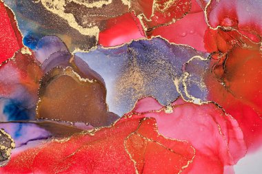 Şeffaf renk akımları, yılan gibi kıvrılan metalik girdaplar ve köpüklü renk spreyleri bu serbest akan dokuların manzarasını şekillendirir. Alkol mürekkebi tekniğindeki doğal lüks, akışkan sanat resimleri.