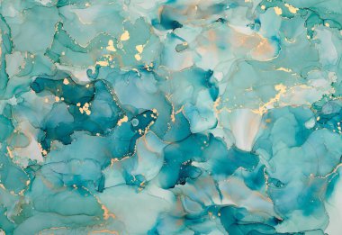 Şeffaf renk akımları, yılan gibi kıvrılan metalik girdaplar ve köpüklü renk spreyleri bu serbest akan dokuların manzarasını şekillendirir. Alkol mürekkebi tekniğindeki doğal lüks, akışkan sanat resimleri.