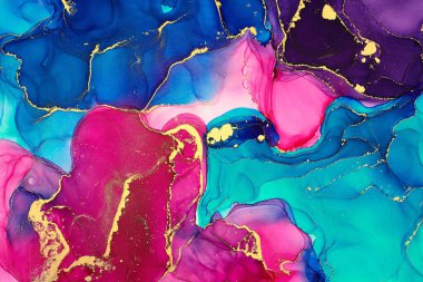 Şeffaf renk akımları, yılan gibi kıvrılan metalik girdaplar ve köpüklü renk spreyleri bu serbest akan dokuların manzarasını şekillendirir. Alkol mürekkebi tekniğindeki doğal lüks, akışkan sanat resimleri.