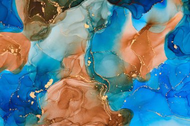 Şeffaf renk akımları, yılan gibi kıvrılan metalik girdaplar ve köpüklü renk spreyleri bu serbest akan dokuların manzarasını şekillendirir. Alkol mürekkebi tekniğindeki doğal lüks, akışkan sanat resimleri.